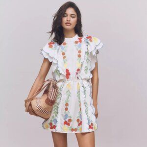 ANTHROPOLOGIE | Farm Rio Embroidered Ruffle Mini Dress | NWT